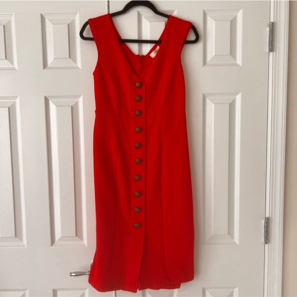 Anthropologie Maeve Quilted Red button front midi dress preppy equestrian - Picture 4 of 15